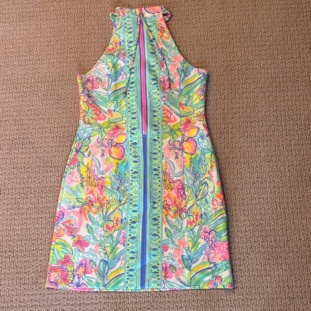 Like new Lilly Pulitzer Floral Halter Dress with scuba type material. - Picture 3 of 3